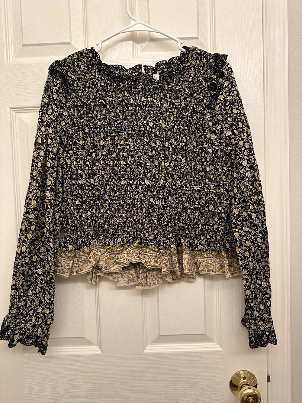American Eagle Long Sleeve Smocked Babydoll Blouse